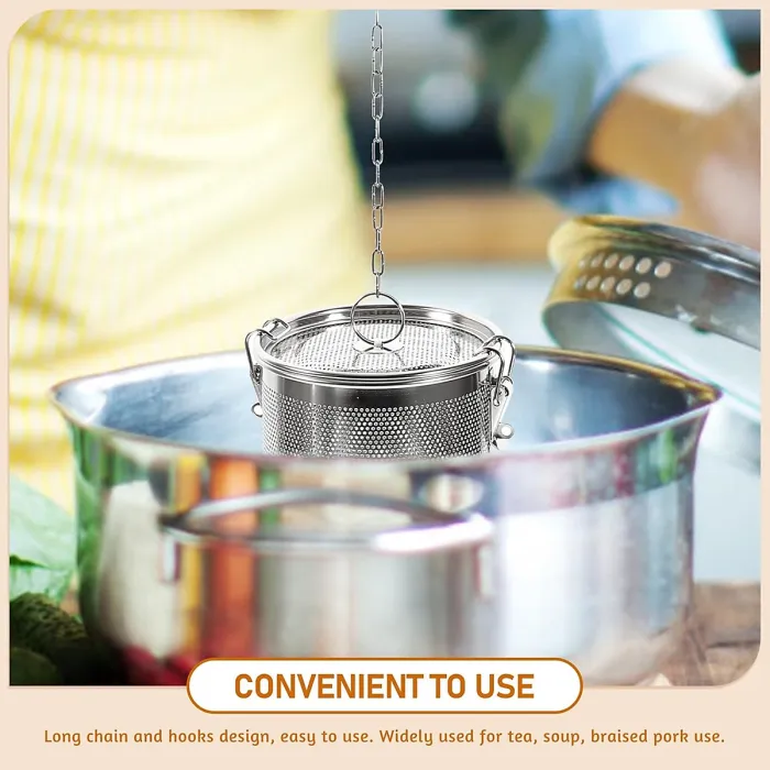 Stainless Steel Seasoning Strainer, Mesh Design Spice Strainer, Kitchen Cooking Tools Tea Infuser with Chain Hook for Home Kitchen