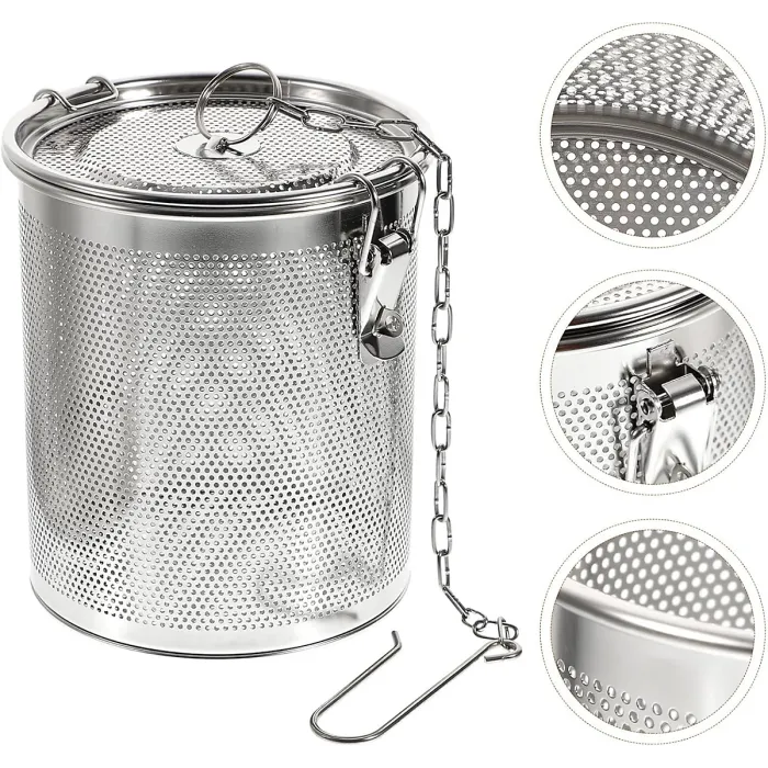 Stainless Steel Seasoning Strainer, Mesh Design Spice Strainer, Kitchen Cooking Tools Tea Infuser with Chain Hook for Home Kitchen