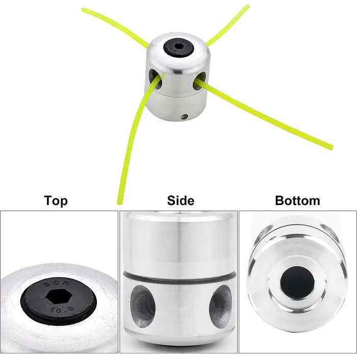 Universal Aluminum Lawn Mower Head, Double Line Nylon Spool, 1 Head + 4 Lines