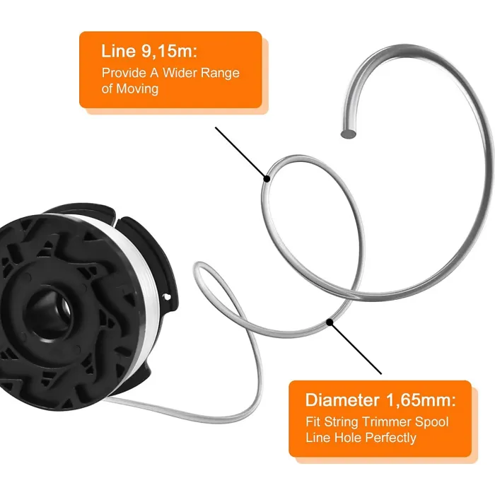 6 Pack Trimmer Spools for Black & Decker, Includes 1 Spool Cover and 1 Spring