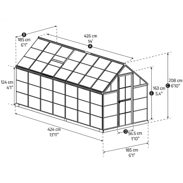 Greenhouse Hybrid 6 x 14 - Polycarbonate - L426 x W185 x H208 cm - Silver