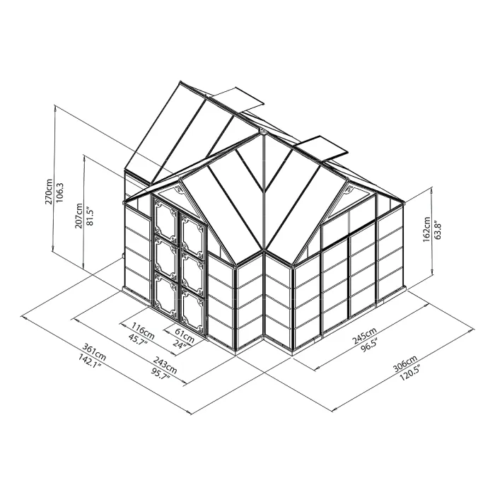 Palram - Canopia Victory Dark grey 12x10 Greenhouse