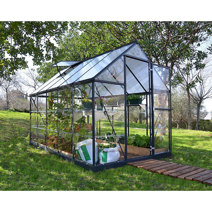 Greenhouse Hybrid 6 x 8 - Polycarbonate - L247 x W185 x H208 cm - Grey