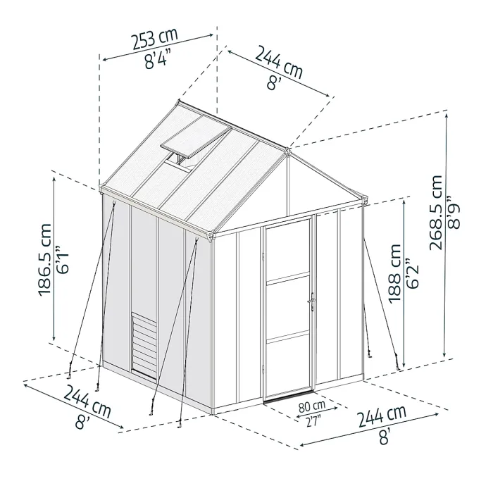 Palram - Canopia Glory Grey 8x8 Greenhouse
