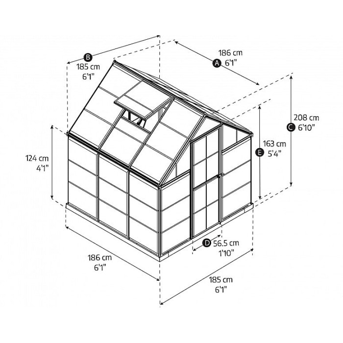Greenhouse Hybrid 6X6 - Polycarbonate - L186 x W185 x H208 - Grey