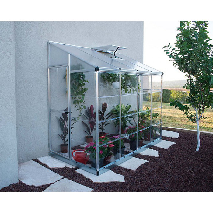 Lean To Greenhouse 8 x 4 - Silver Hybrid Polycarbonate - L243.8 x W123.8 x H224.7 cm - Silver