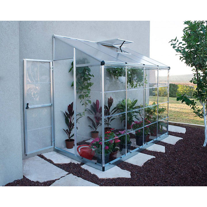 Lean To Greenhouse 8 x 4 - Silver Hybrid Polycarbonate - L243.8 x W123.8 x H224.7 cm - Silver