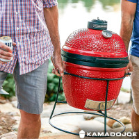 Kamado Joe Junior 13.5" Ceramic Charcoal BBQ Grill 5-in-1 Portable Cooker with Stand, Grate, Tools & Cover 150 sq in Grill Space