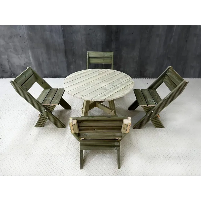 DeckFusion wooden rounded picnic table and four chairs set (Natural, light green)