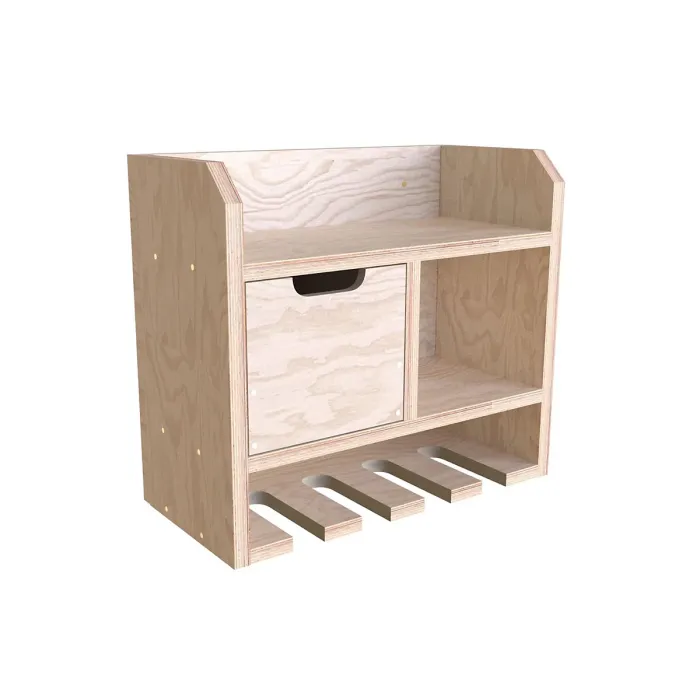 Tooltrek3 Power tool organizer storage rack, wall-mount drill holder, charging station for 4 power drills, Plywood