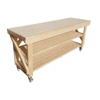 Acorn workbench, kiln-dry work station (H-90cm, D-64cm, L-180cm) double shelf and wheels