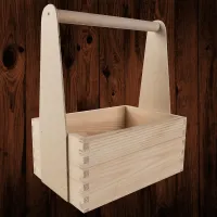 Woodeedoo Medium Wooden Trug Caddy with Handle for Tools Crafts Carrier Gardening Storage Kitchen Garage Use 25 x 17 x 30 cm