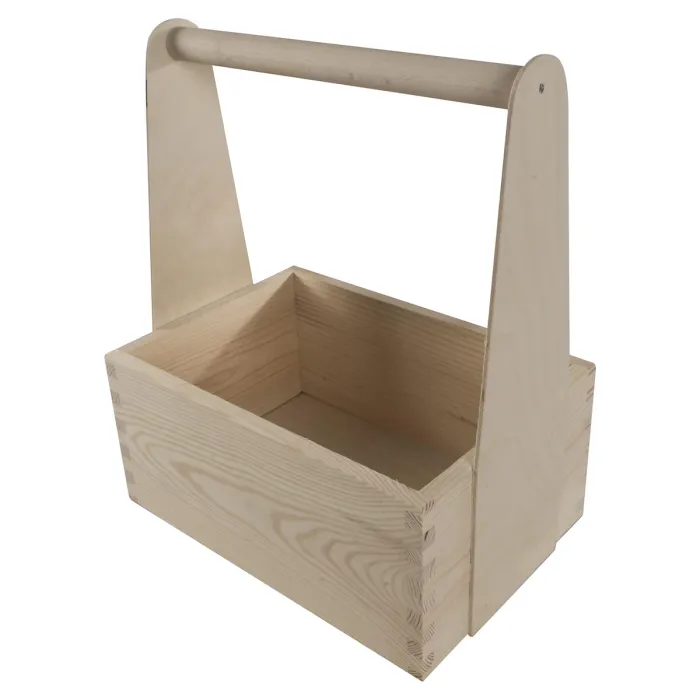 Woodeedoo Medium Wooden Trug Caddy with Handle for Tools Crafts Carrier Gardening Storage Kitchen Garage Use 25 x 17 x 30 cm