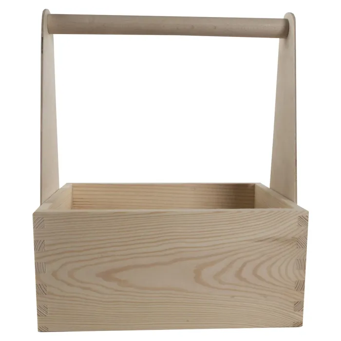 Woodeedoo Medium Wooden Trug Caddy with Handle for Tools Crafts Carrier Gardening Storage Kitchen Garage Use 25 x 17 x 30 cm