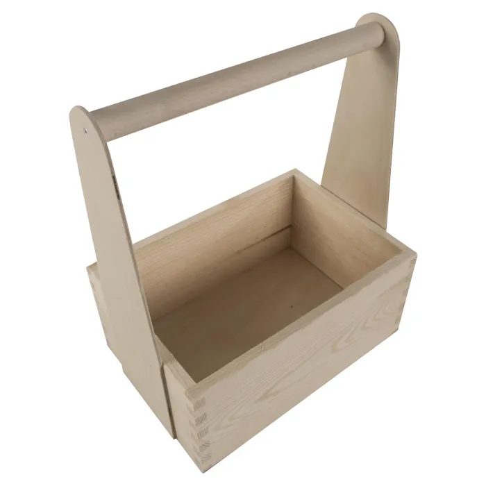 Woodeedoo Medium Wooden Trug Caddy with Handle for Tools Crafts Carrier Gardening Storage Kitchen Garage Use 25 x 17 x 30 cm
