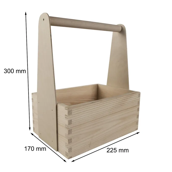 Woodeedoo Medium Wooden Trug Caddy with Handle for Tools Crafts Carrier Gardening Storage Kitchen Garage Use 25 x 17 x 30 cm