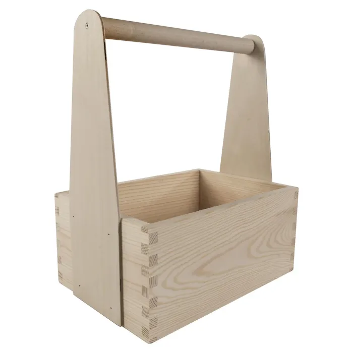 Woodeedoo Medium Wooden Trug Caddy with Handle for Tools Crafts Carrier Gardening Storage Kitchen Garage Use 25 x 17 x 30 cm