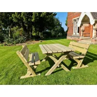 Ashcombe Table Set Sits 4 Including 2 Bench - L120 x W93 x H77 cm - Set of Waterproof Cushions Included