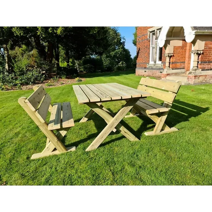 Ashcombe Table Set Sits 4 Including 2 Bench - L120 x W93 x H77 cm - Set of Waterproof Cushions Included