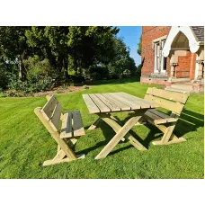 Ashcombe Table Set Sits 4 Including 2 Bench - L120 x W93 x H77 cm