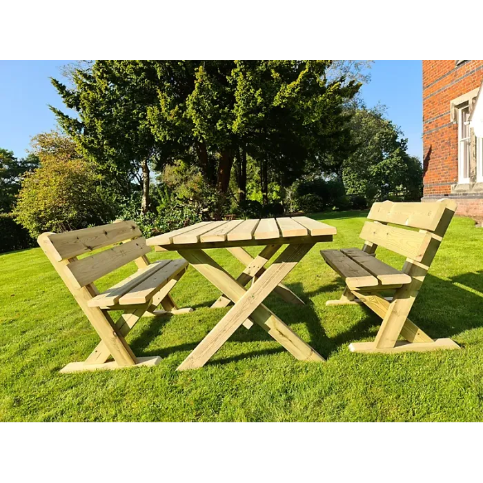 Ashcombe Table Set Sits 4 Including 2 Bench - L120 x W93 x H77 cm