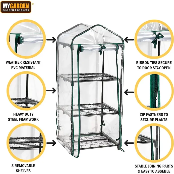 AAMEN 3 Tier Greenhouse for Indoor & Outdoor With Clear PVC Cover