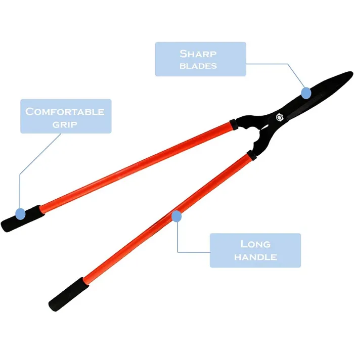 AAMEN Long Handled Lawn Shears Carbon Steel Head Comfortable Soft Grip Garden Shears for Hedges Lightweight Gardening Tool