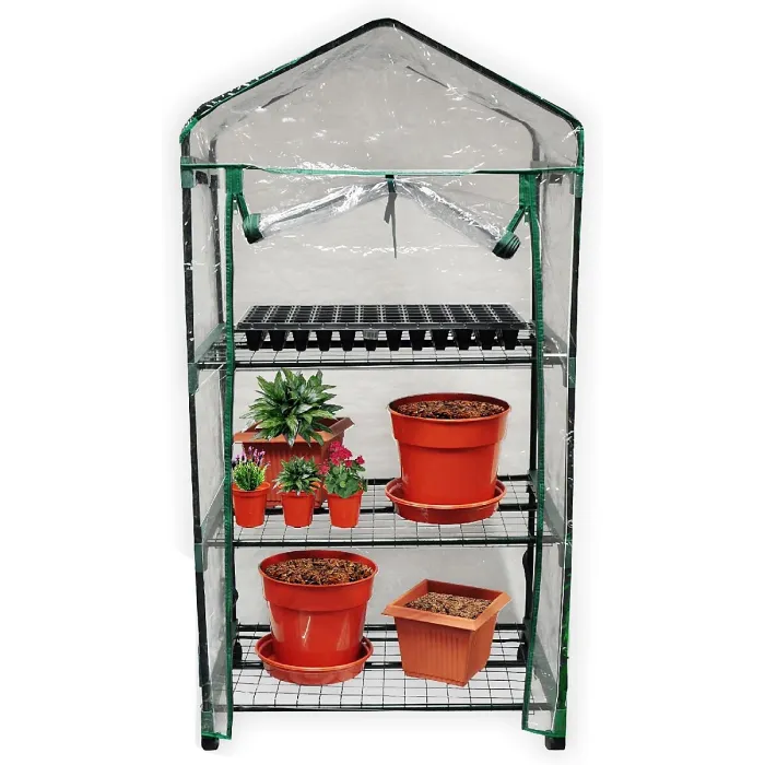 AAMEN 3 Tier Mini Greenhouse Cold Frame PVC Plastic Outdoor Garden Steel Frame on Wheels