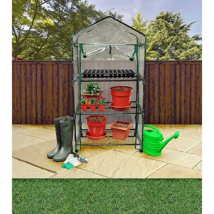 AAMEN 3 Tier Mini Greenhouse Cold Frame PVC Plastic Outdoor Garden Steel Frame on Wheels