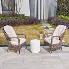 Title Abrihome 3-Piece Outdoor Garden Bistro Set, Brown Rattan Chairs with a White Concrete Side Table