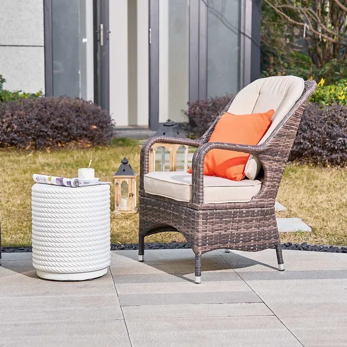 Title Abrihome 3-Piece Outdoor Garden Bistro Set, Brown Rattan Chairs with a White Concrete Side Table
