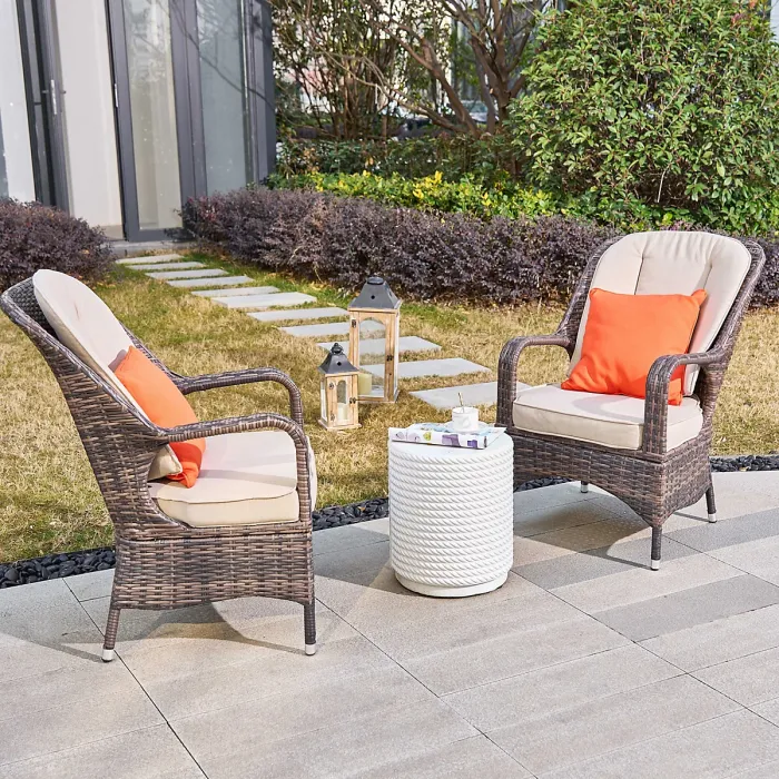 Title Abrihome 3-Piece Outdoor Garden Bistro Set, Brown Rattan Chairs with a White Concrete Side Table