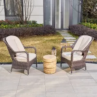 Abrihome 3-Piece Outdoor Garden Bistro Set, Brown Rattan Chairs with a Natural Concrete Side Table