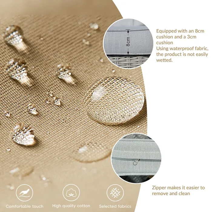 Abrihome 3-Piece Outdoor Garden Bistro Set, Brown Rattan Chairs with a Natural Concrete Side Table