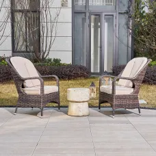 Abrihome 3-Piece Outdoor Garden Bistro Set, Brown Rattan Chairs with a Beige Concrete Side Table