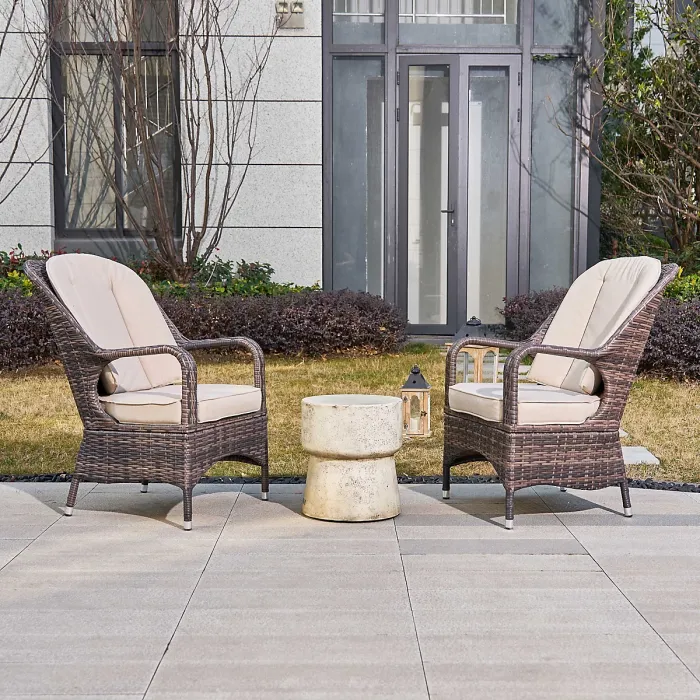 Abrihome 3-Piece Outdoor Garden Bistro Set, Brown Rattan Chairs with a Beige Concrete Side Table