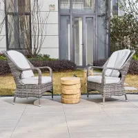 Abrihome 3-Piece Outdoor Garden Bistro Set, Grey Rattan Chairs with a Natural Concrete Side Table