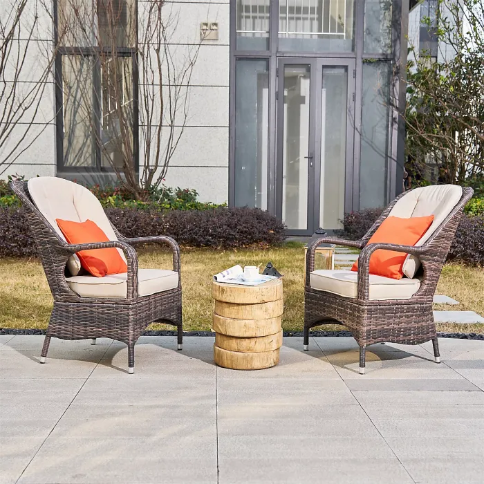 Abrihome 3-Piece Outdoor Garden Bistro Set, Grey Rattan Chairs with a Natural Concrete Side Table