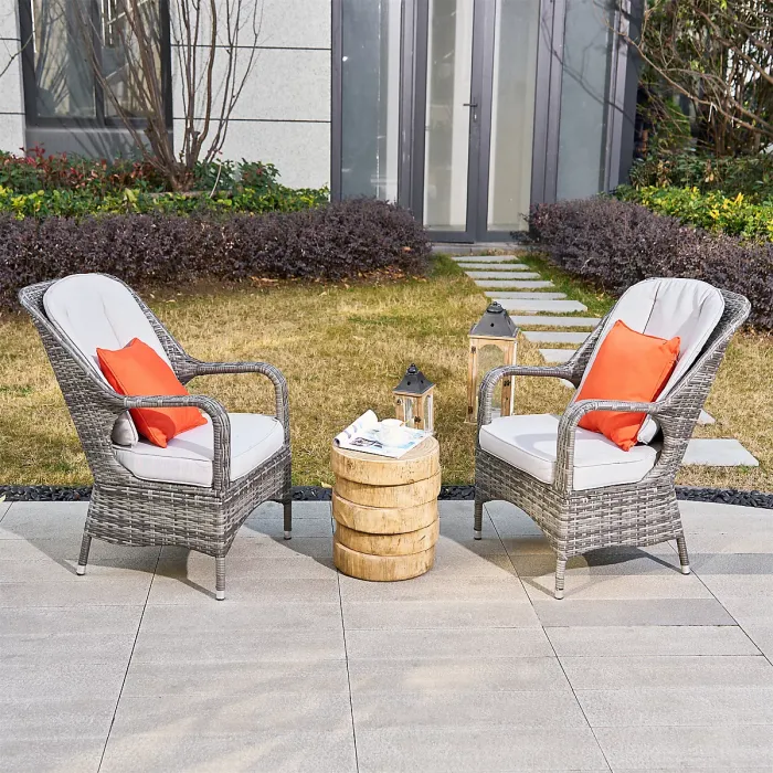 Abrihome 3-Piece Outdoor Garden Bistro Set, Grey Rattan Chairs with a Natural Concrete Side Table
