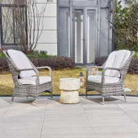 Abrihome 3-Piece Outdoor Garden Bistro Set, Grey Rattan Chairs with a Beige Concrete Side Table