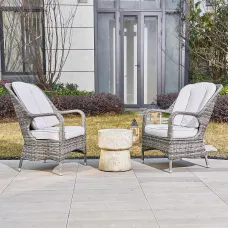 Abrihome 3-Piece Outdoor Garden Bistro Set, Grey Rattan Chairs with a Beige Concrete Side Table