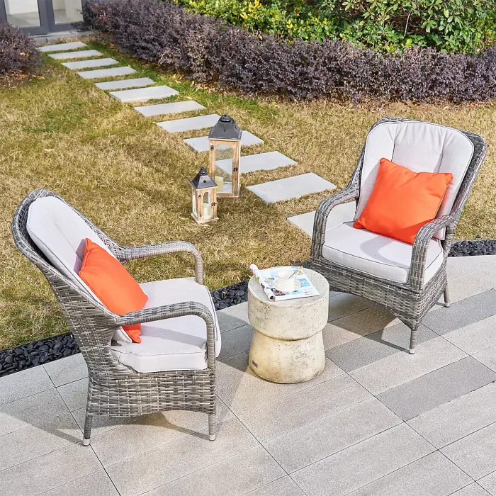 Abrihome 3-Piece Outdoor Garden Bistro Set, Grey Rattan Chairs with a Beige Concrete Side Table
