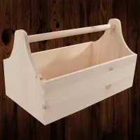 Woodeedoo Wooden Trug Tool Box Caddy with Handle Unfinished Pine Storage Organiser for Crafts Gardening DIY Projects 34x18x20cm