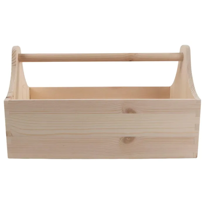 Woodeedoo Wooden Trug Tool Box Caddy with Handle Unfinished Pine Storage Organiser for Crafts Gardening DIY Projects 34x18x20cm