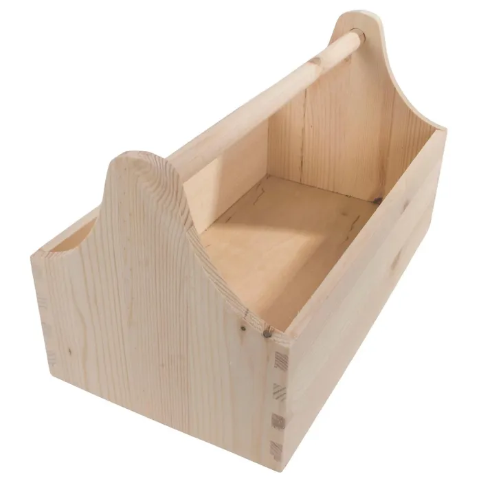 Woodeedoo Wooden Trug Tool Box Caddy with Handle Unfinished Pine Storage Organiser for Crafts Gardening DIY Projects 34x18x20cm