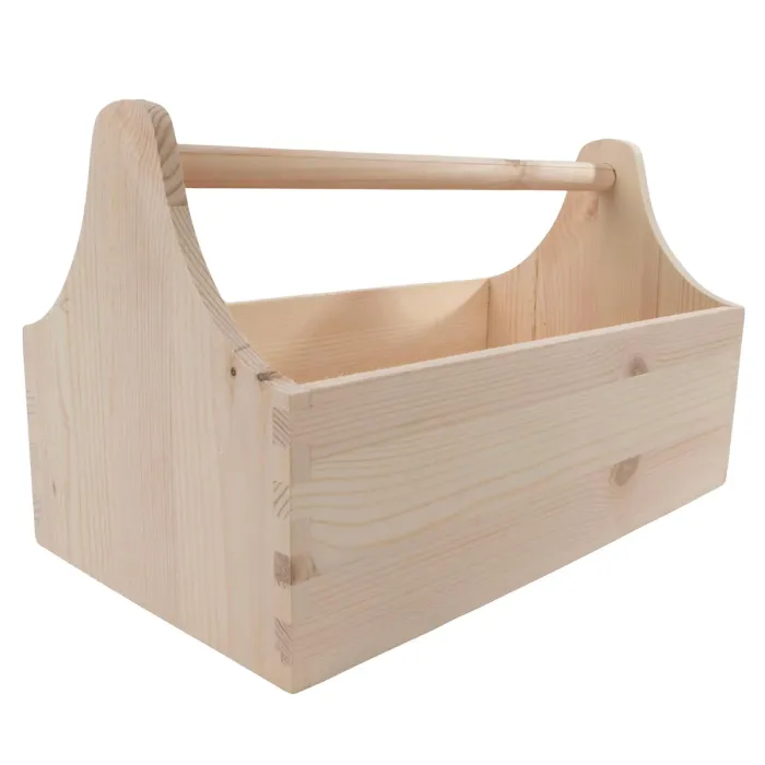 Woodeedoo Wooden Trug Tool Box Caddy with Handle Unfinished Pine Storage Organiser for Crafts Gardening DIY Projects 34x18x20cm