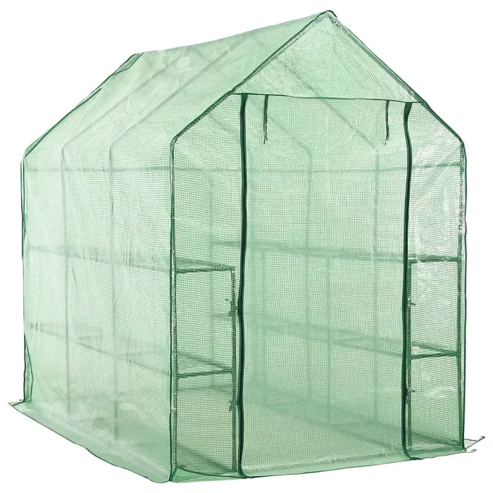 Berkfield Walk-in Greenhouse with 12 Shelves Steel 143x214x196 cm