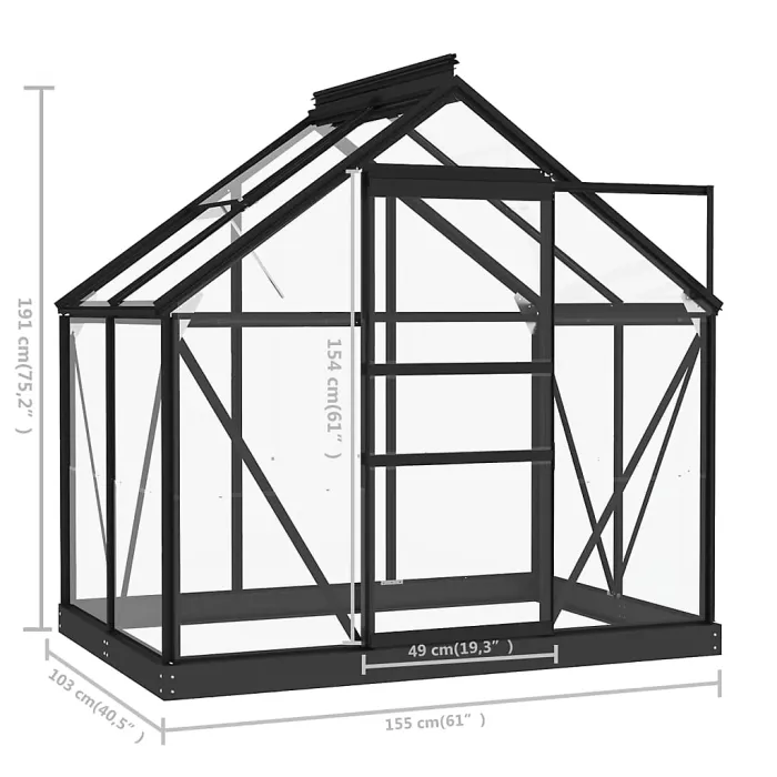 Berkfield Glass Greenhouse Anthracite 155x103x191 cm Aluminium