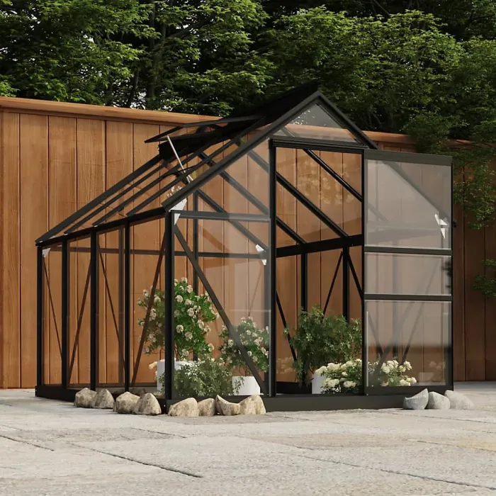Berkfield Glass Greenhouse Anthracite 155x200.5x191 cm Aluminium