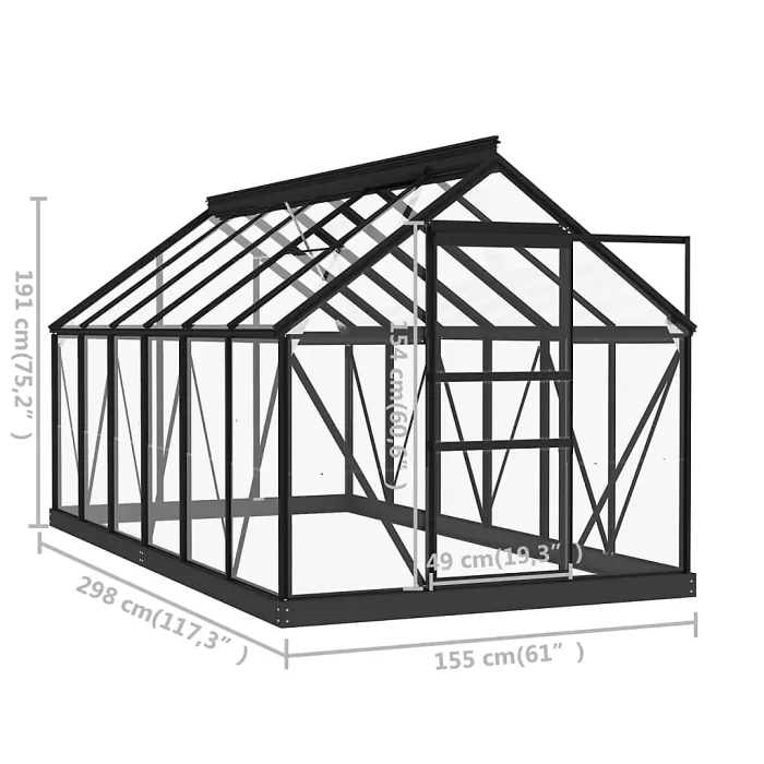 Berkfield Glass Greenhouse Anthracite 155x298x191 cm Aluminium
